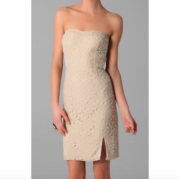 Neiman Marcus XS Strapless Lace Mini Dress Nude - Picture 11 of 13